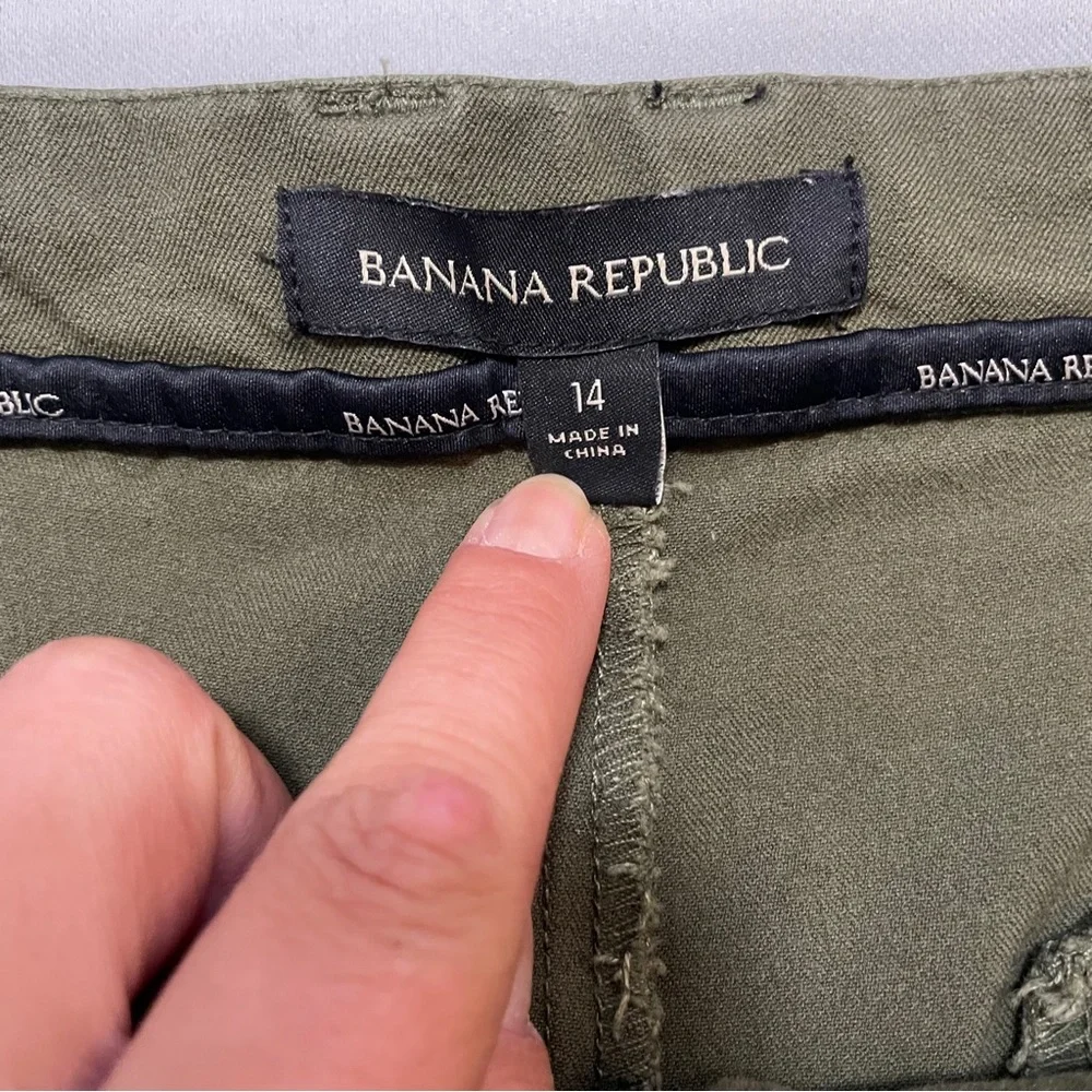 VTG Banana Republic Women's Cropped Chino Trousers Olive Green Size 14 Stretch